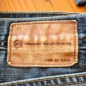 Ag Adriano Goldschmied Geffen Style Men's Denim Jeans with Brown Patch